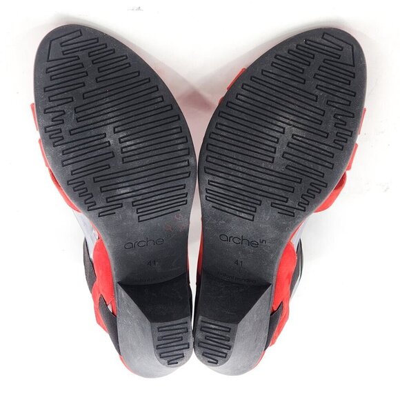 ARCHE NWOB Nubuck Leather Elastic Strap Sandals Red / Black - Picture 11 of 11